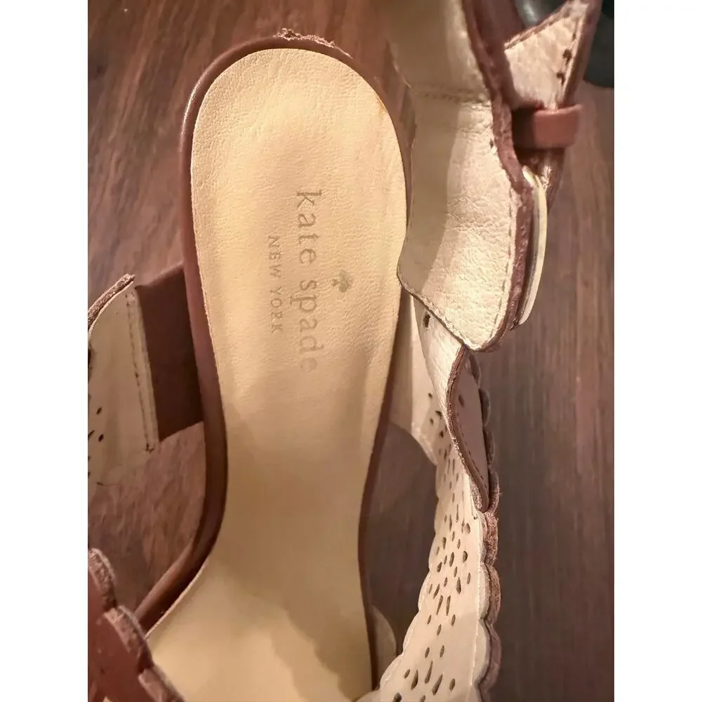 Kate Spade NY Paula Laser Cut Women's Brown Leather Dress Sandal Block Heel 11M